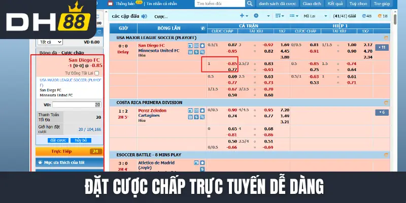 Đặt cược chấp trực tuyến dễ dàng