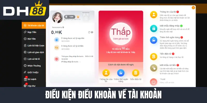 Điều kiện điều khoản về tài khoản